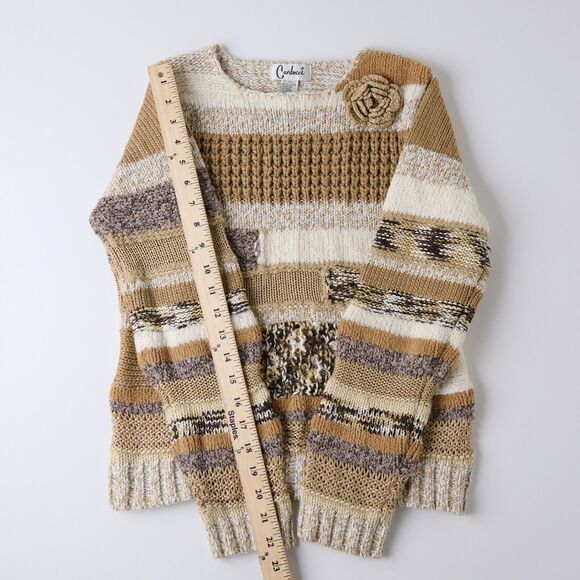 Vtg Carducci Womens Patchwork Sweater Medium Knit Crew Neck Cottagecore Boho Y2K - Picture 5 of 10